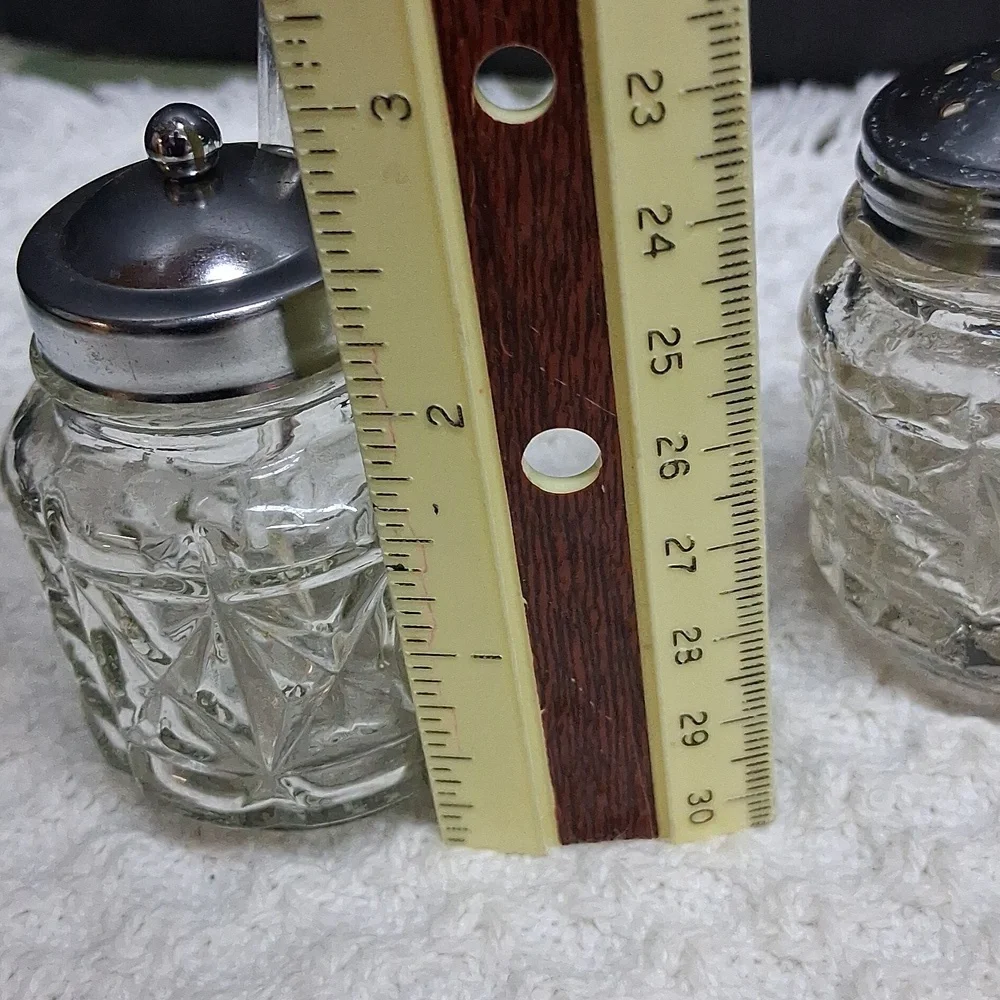Vintage Anchor Hocking glass and‎ metal wheelbarrow condiment set